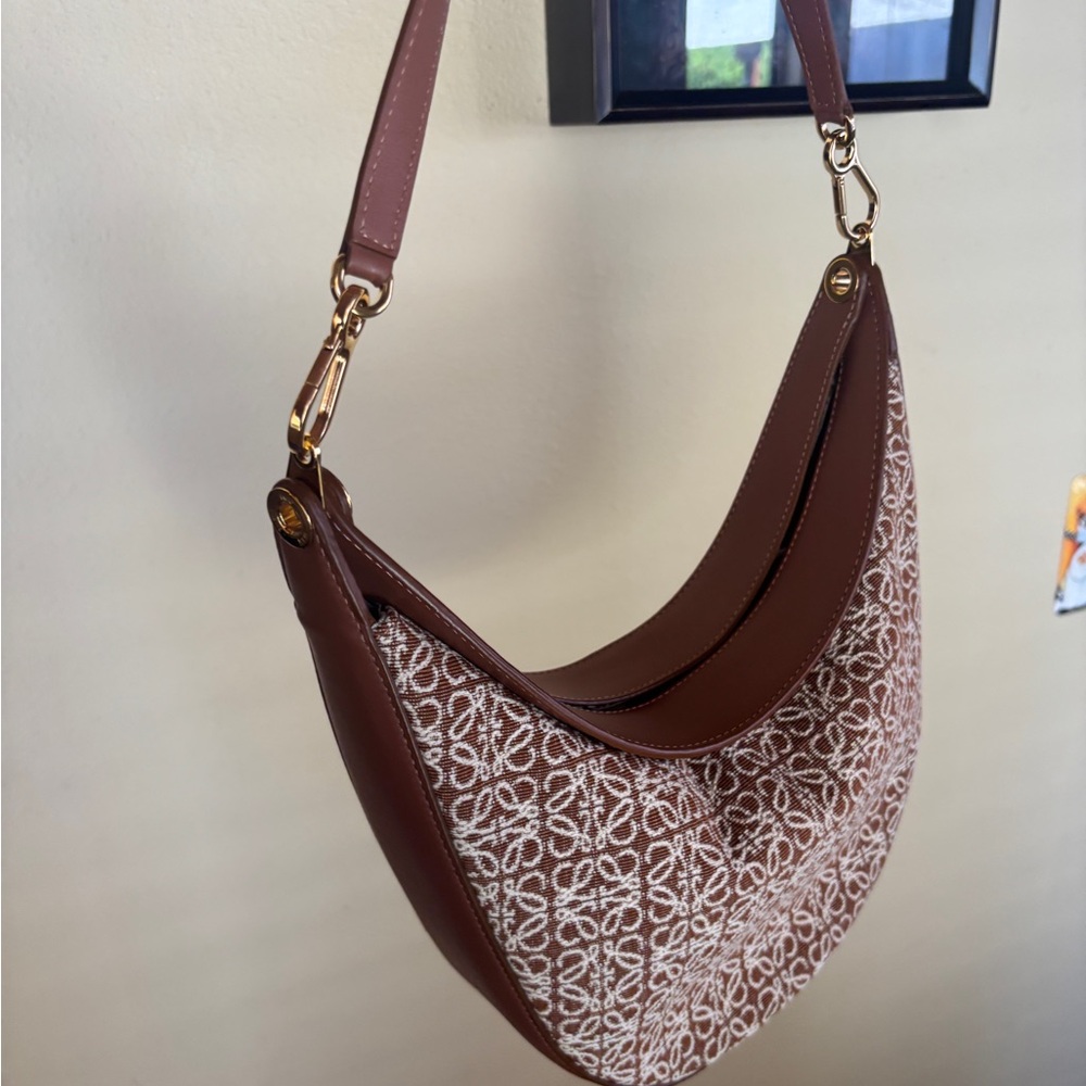 Loewe Brown and Cream Patterned Shoulder Bag